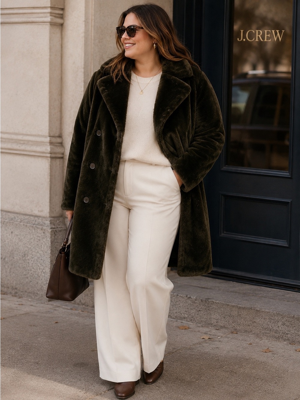J. Crew Olive Green Faux-Fur Peacoat- NWT- XL